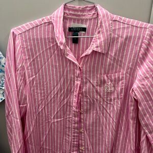 Lauren Ralph Lauren Pink Striped Women’s Pajama Dress Size M Preppy Cozy EUC